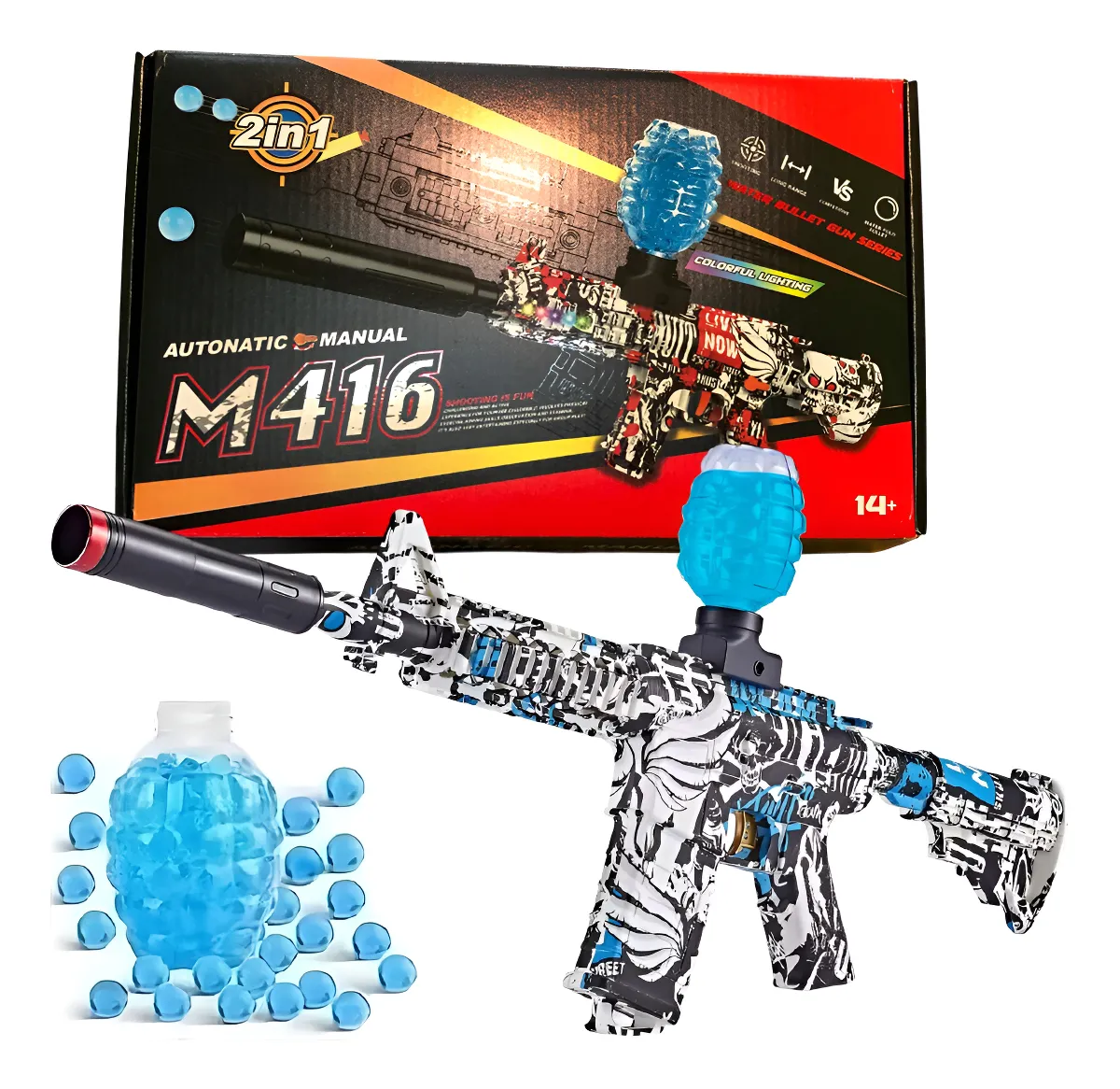 Rifle Hidrogel M416 2en1 Automático | Diseño Grafiti Navidad