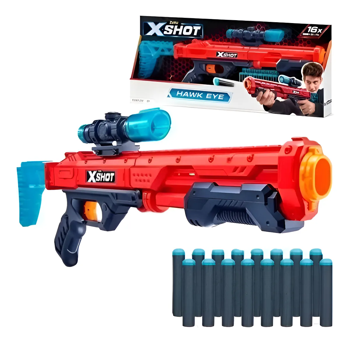 Rifle X-Shot Hawk Eye con Mira: Precisión y 16 Dardos